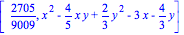 [2705/9009, x^2-4/5*x*y+2/3*y^2-3*x-4/3*y]